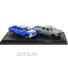 Масштабная модель Набор из 2 CHEVROLET Silverado Customer Pick-up 2014 Blue and Silver 